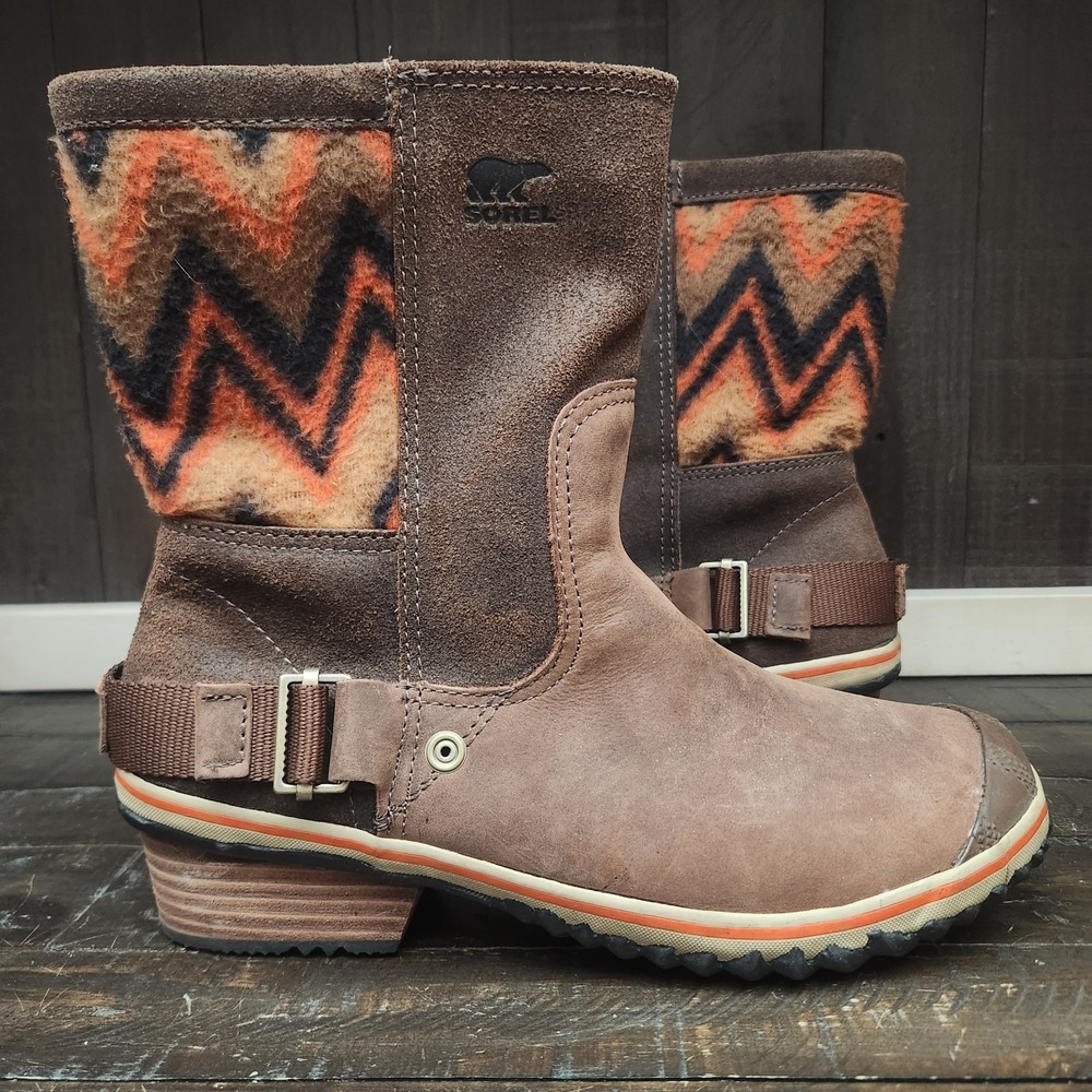 Sorel Women's Slimshortie Chevron Boots Size 9 Brown Aztec Southwestern